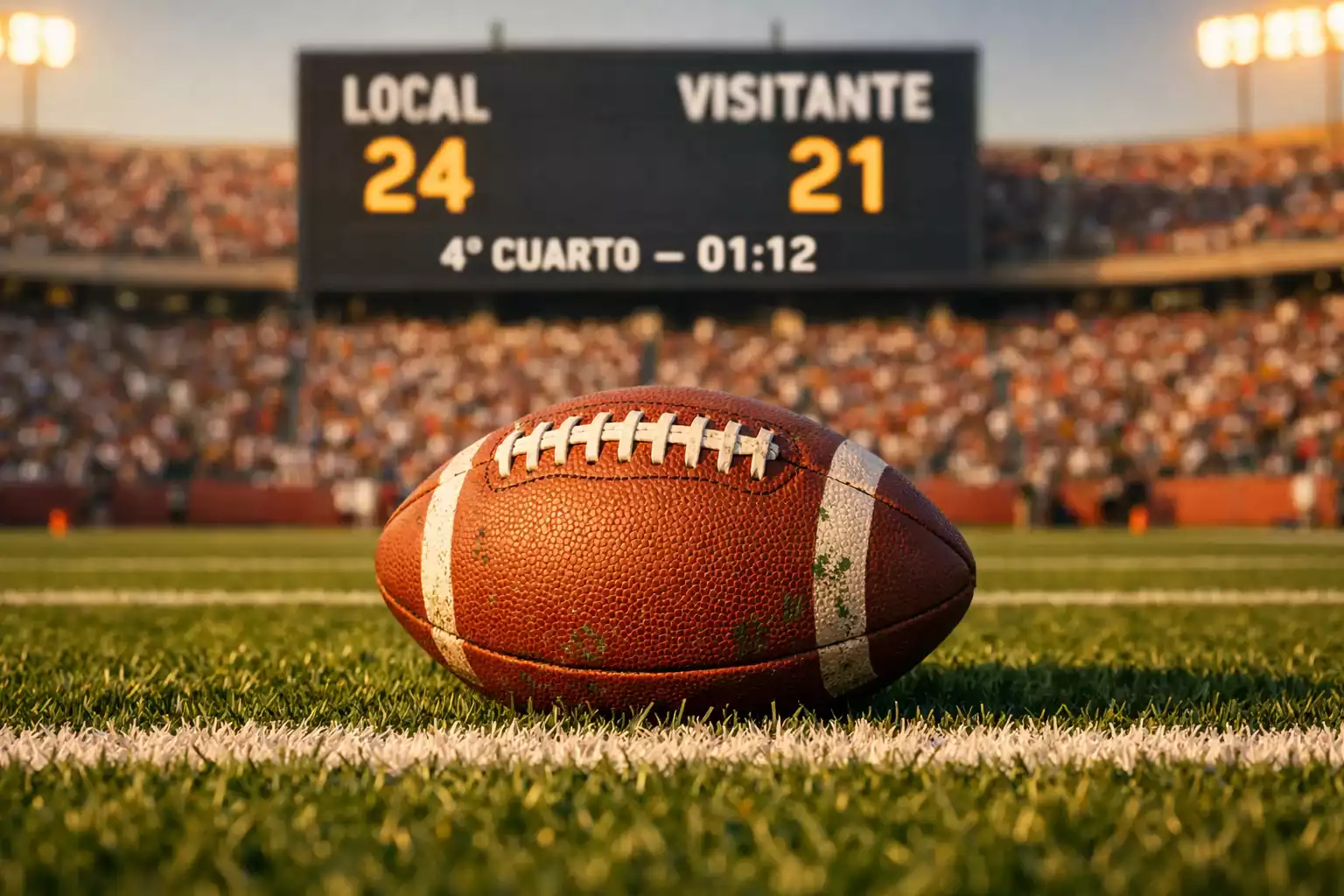 Partido de fútbol americano NFL con marcador y diferencia de puntos