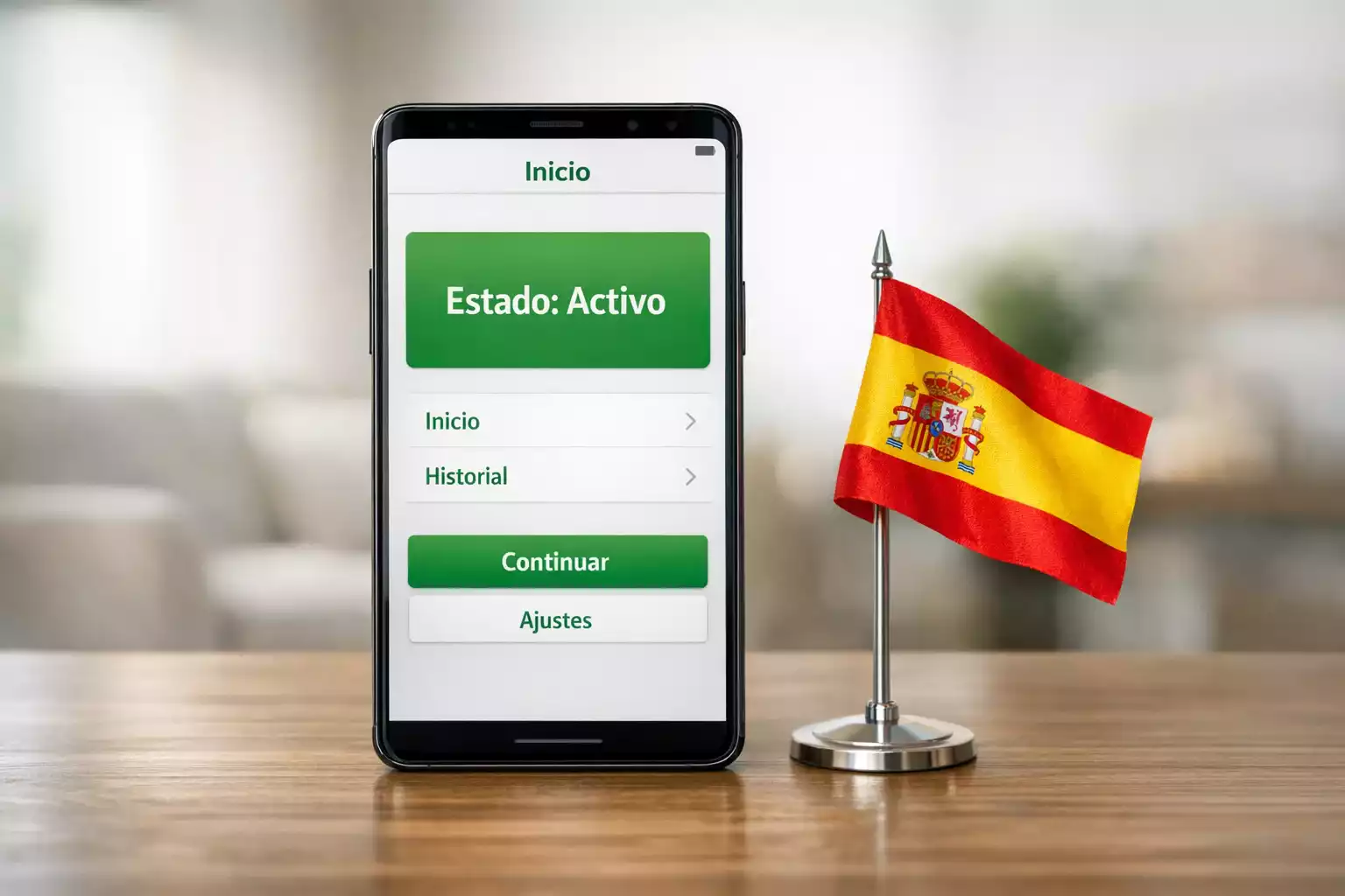 Smartphone mostrando una aplicación de apuestas deportivas con bandera española