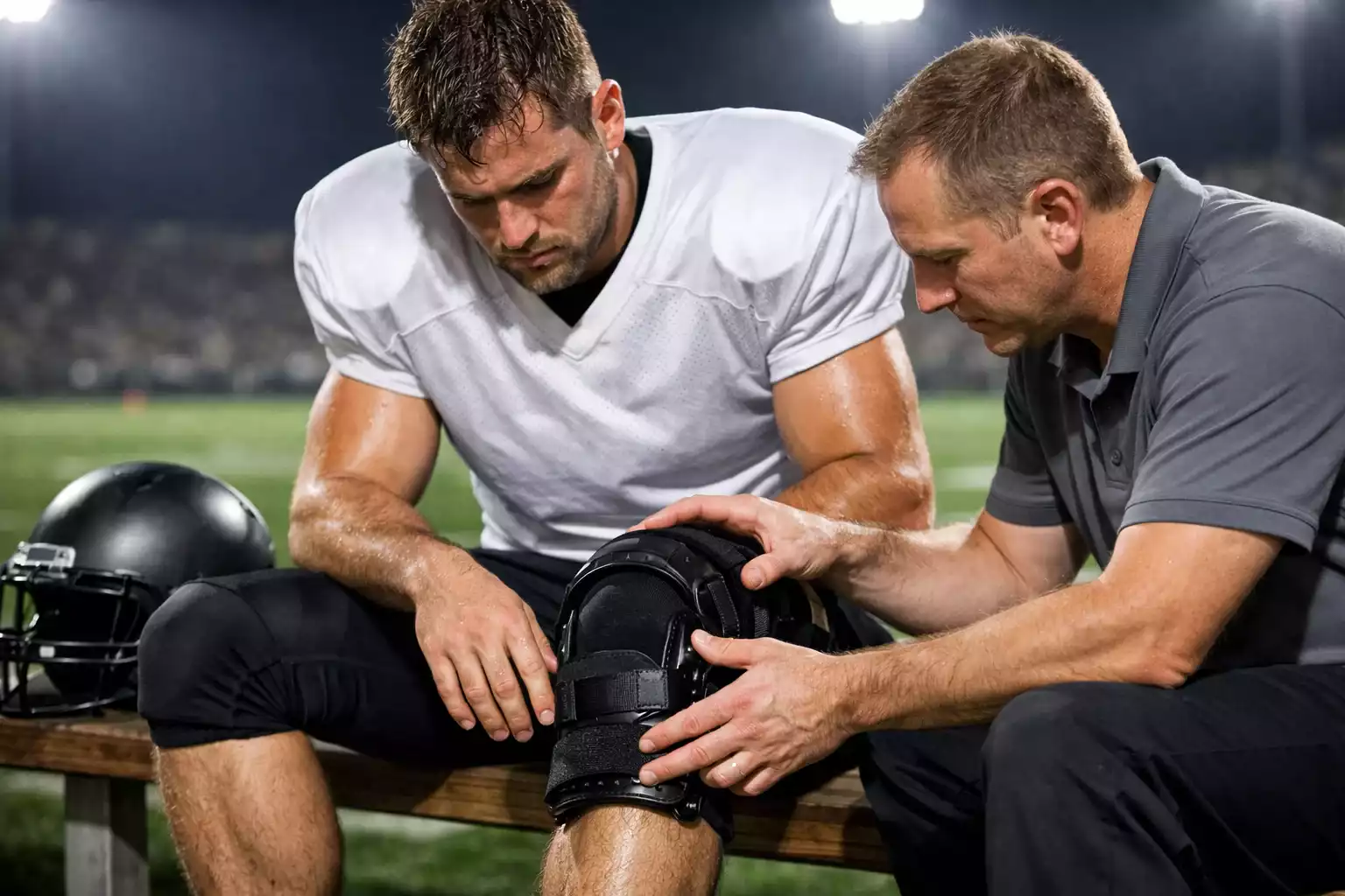 Jugador de fútbol americano NFL siendo atendido por el equipo médico en el campo