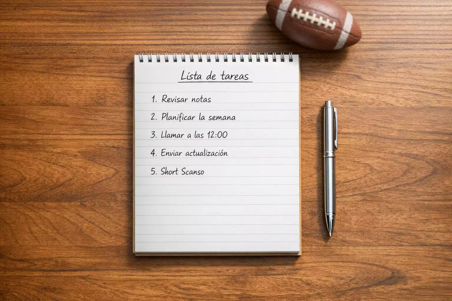 Bloc de notas con un plan de temporada NFL y un bolígrafo