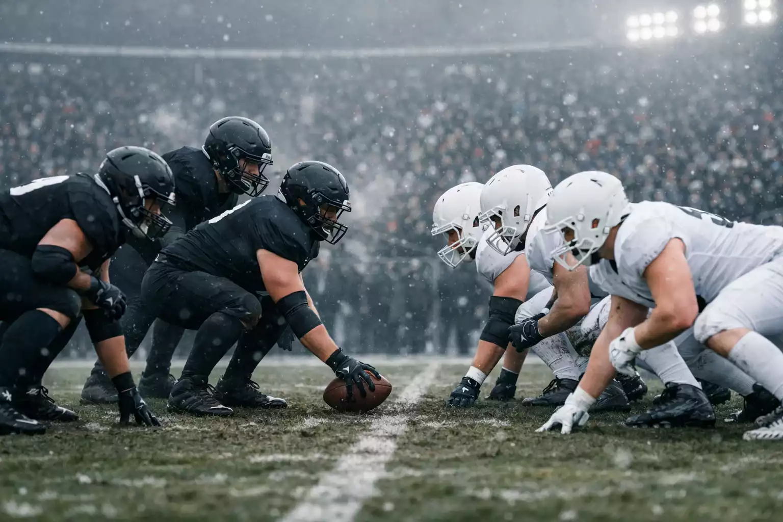 Estadio de fútbol americano NFL con ambiente de playoff y gradas llenas