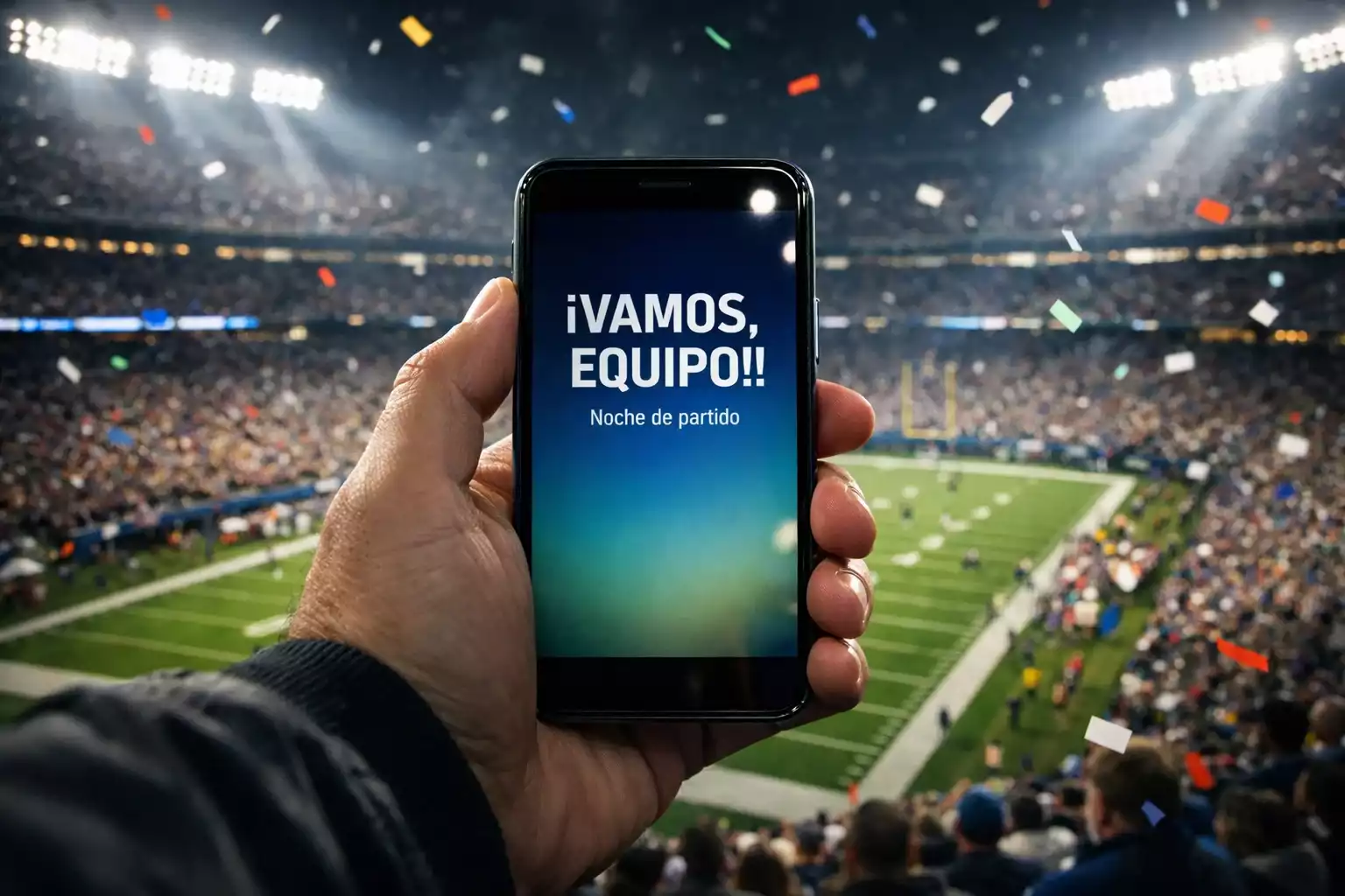 Aficionados viendo un partido de fútbol americano NFL en vivo en el estadio