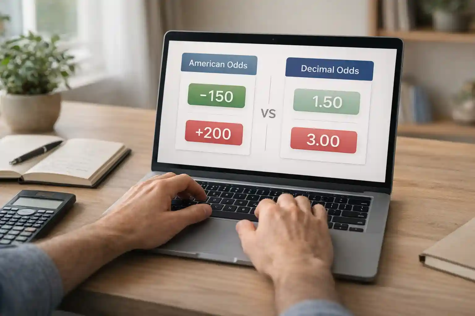 Pantalla mostrando cuotas de apuestas deportivas con formato americano y decimal