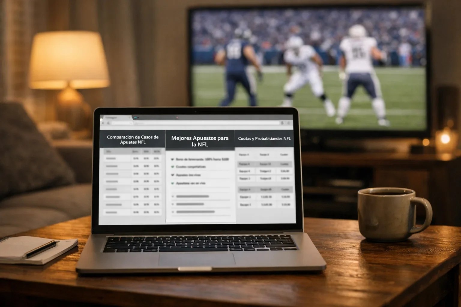 Logos de casas de apuestas en pantalla con partido NFL de fondo