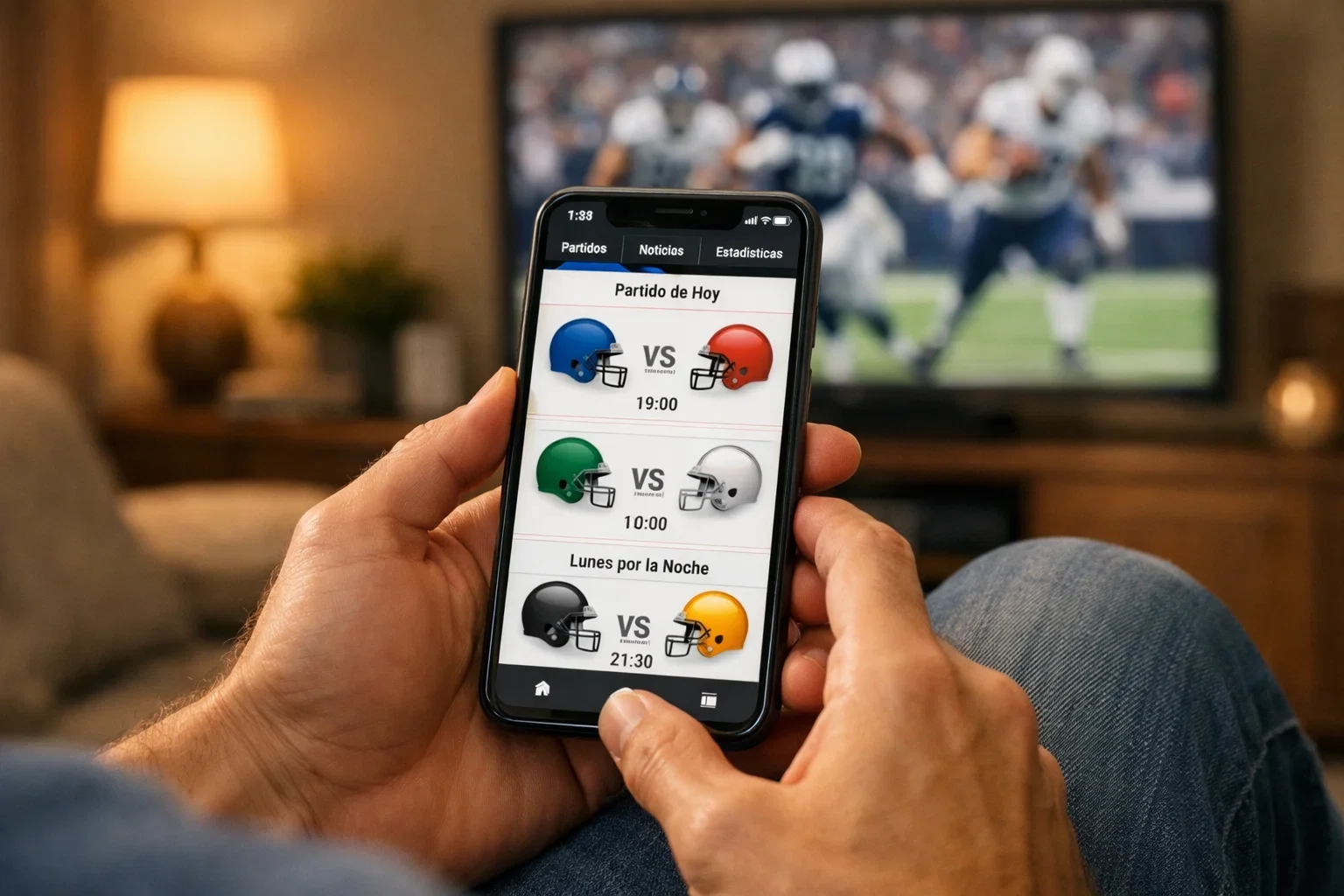 Persona apostando en fútbol americano desde su smartphone