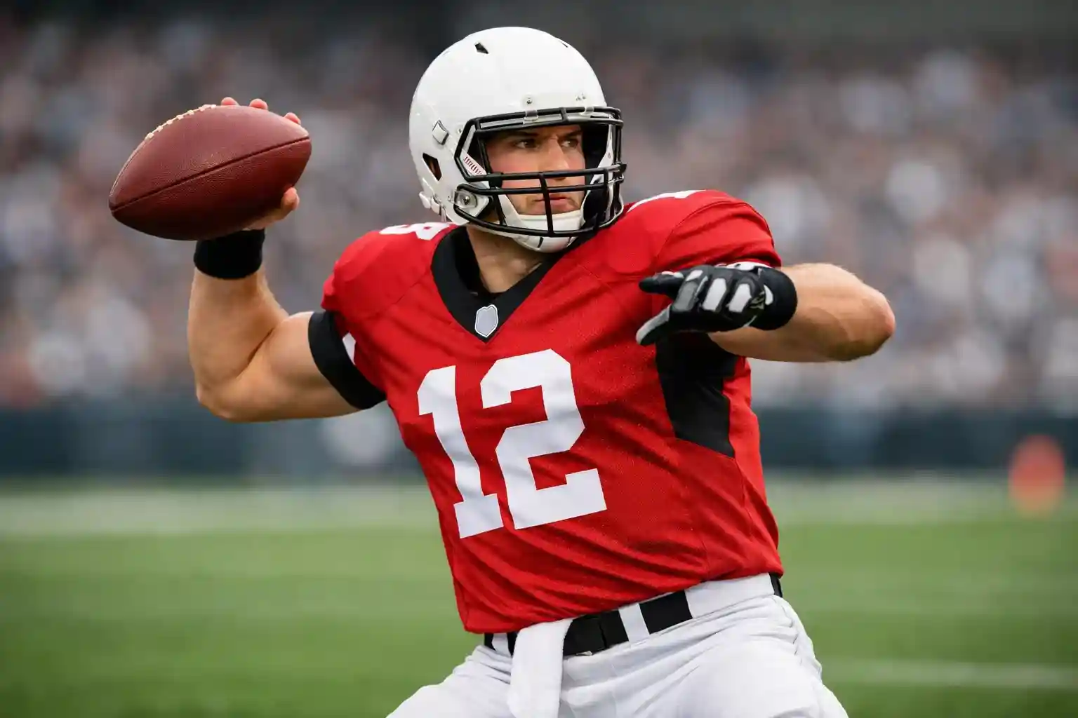 Quarterback de NFL preparándose para lanzar el balón