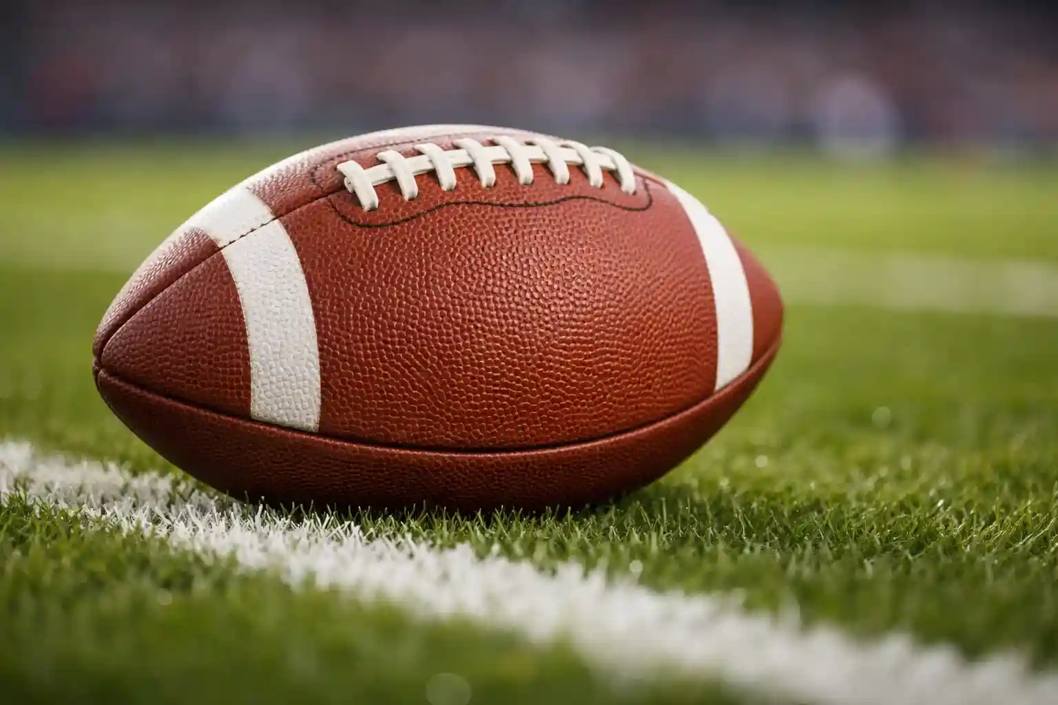Balón de fútbol americano en el césped del campo NFL